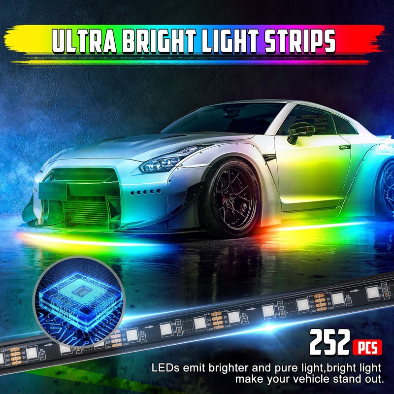 OPPBUY 8PCS Led Underglow Light for Car,Dream Color Chasing Underglow