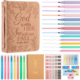Feifeiya 34 Pcs Bible Study Supplies Journaling Kit Including Bible Cover Case Highlighters and Pens Bookmarks Sticky Notepad Tabs Christian Gifts for Women