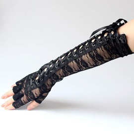 Lace Up Steampunk Gloves Fingerless Gloves Adjustable Evening Party Long Gloves Bridal Lace Gloves for Women (Black) 39 * 10cm