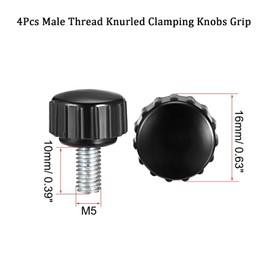 TOP-VIGOR 4Pcs M5x 10mm Male Thread Knurled Clamping Knobs Grip, Thumb Screw on Type Round Head Clamping Handle Bolt with Plastic Knobs 16mm Head Dia