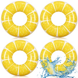 Sumind 4 Pcs 24 Inches Inflatable Pool Floats for Kids, Cute Pool Floaties Tube, Fruit Swim Tube Rings Bulk for Kids Girls Boys, Lake Beach Outdoor Party Decoration Summer Vacation Holiday(Lemon)