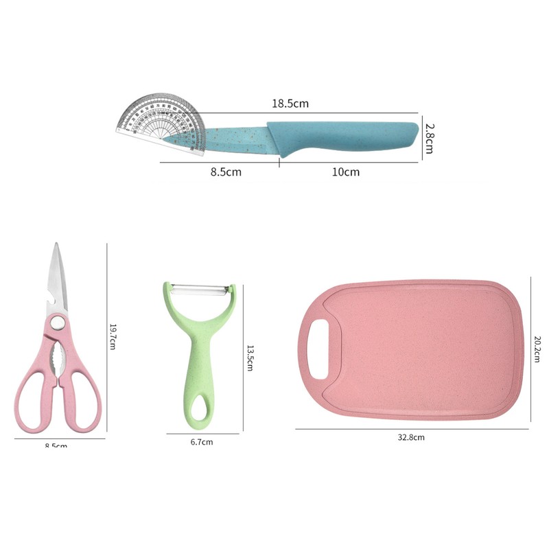 7 PCS Wheat Straw Knife Set Chef Knife Bread Knife