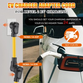 Tellegloww 14-30P to 14-50R EV Charger Adapter Cord Compatible with NEMA, 30A 4 Prong Male Dryer to 4 Prong Female 50A EV Power Cord with Handle for Level 2 Charging, STW 10 AWG/4C, 1FT, ETL Listed