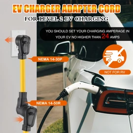 Tellegloww NEMA 14-30P to 14-50R EV Charger Adapter Cord, 30A 4 Prong Male Dryer to 4 Prong Female 50A EV Compatible with Tesla for Level 2 Charging with Handle, STW 10 AWG, 1FT, ETL Listed
