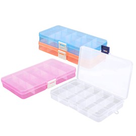 COSICS - Funda organizadora de compartimentos pequeños, 4 unidades, caja de plástico ajustable de 15 cuadrículas, con divisores, dijes de uñas postizas de acrílico, soporte de joyería de diamantes de imitación, piezas de tornillo, contenedor de almacenam