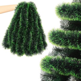 Norhogo 10M Christmas Tinsel Garland, Chunky Green Tinsel Xmas Garland, Xmas Metallic Chunky Tinsel Garland, tinsel christmas tree, tinsel garland for Xmas Holiday Indoor Outdoor Party Decor