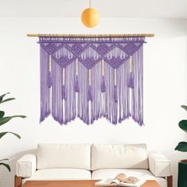Youngeast Large Macrame Wall Hanging Boho Woven Tapestry Bohemian Macrame Wall Decor Handmade Tassel Tapestry Home Decoration for Bedroom Living Room 39"X31" (Wood Dowels Not Included) (Purple)