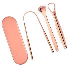 Set Limpia Lenguas Estuche 3 Limpiadores Linguales Higiene Bucal Color Cobre Elimina Mal Aliento Acero Inoxidable Portatil Limpieza Profunda