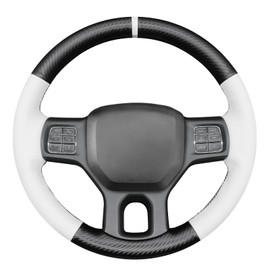 MEWANT DIY Stitched White Leather Steering Wheel Cover Wrap for Dodge RAM 1500 2012-2018/1500 Classic 2019-2023/2500 2012-2018/3500 2012-2018/5500 2012-2018