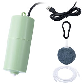 Gamdee USB Aquarium Air Pump Kit, Ultra Silent Fish Tank Air Pump Mini Aquarium Bubbler Portable Fish Tank Aerator with Air Stone Disc & Single Outlet Silicone Tube 1W, Green