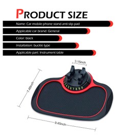 Dogary Multi-Function Car Anti-Slip Mat, 360 Degree Rotatable Phone Holder with Parking Sign, Waterproof PVC Storage Mat for Phone, Sunglasses Keys, for Most Cars Trucks Dashboard Parts (Black & Red)