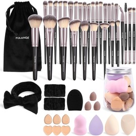 MAANGE Brochas para Maquillaje Profesional con Bolsa 51 Piece Set de Herramientas Maquillaje Multifuncional Brochas de Maquillaje Kabuki Sintético Rubor Polvo Base Juego de Brochas para Viajes y Uso Diario(Oro negro, 51 Pcs Set)