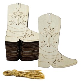 30 pcs 4 Inch Unfinished Cowboy Boots Wood Cut Out Cowboy Boots Wood DIY Crafts Cutouts Blank Wooden Cowboy Boots Shaped Ornaments Tags