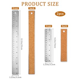 Metal Ruler Cork Backed 6 Inch 12 Inch Stainless Steel Metal Rulers with Cork Backing Non-Slip Straight Edge Ruler with Inch and Centimeters for Student School Office Drafting Tools
