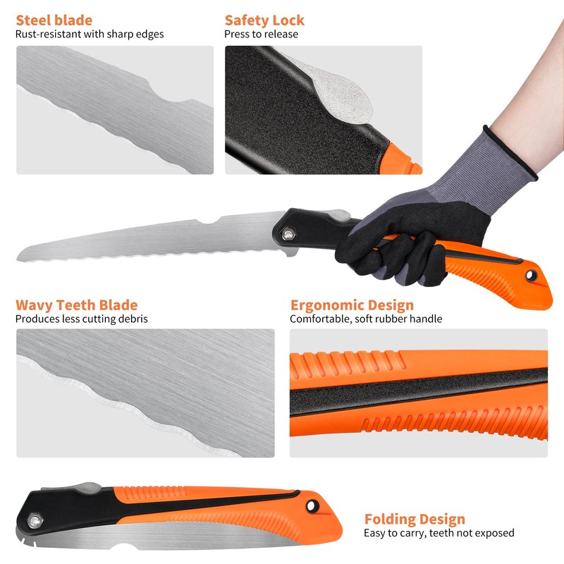 MINOVA Folding Insulation Hand Saw, 10 Inch Steel Blade Wavy
