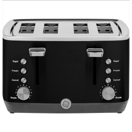GE 4 Slice Toaster | Extra Wide Slots for Bagels, Breads, Waffles & More | 7 Shade Options | Countertop Kitchen Essentials | 1500 watt, Black