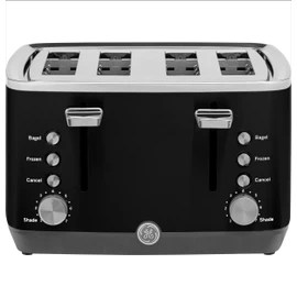 GE 4 Slice Toaster | Extra Wide Slots for Bagels, Breads, Waffles & More | 7 Shade Options | Countertop Kitchen Essentials | 1500 watt, Black