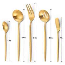 VANVRO Matte Gold Serving Silverware Set, 5-Piece Round Shared Utensils Set of Stainless Steel, Hostess Flatware Serving Set, Satin Finish, Dishwasher Safe