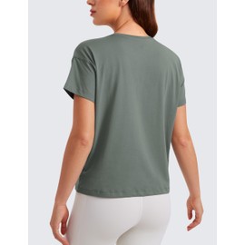 CRZ YOGA Pima Cotton Short Sleeve Workout Tops for Women Loose Basic T-Shirts Athletic Gym Casual Shirts Grey Sage Medium