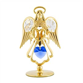September Sapphire Birthstone Mini Angel w/Heart - 24k Gold-Plated w/Mascot Crystals - for Birthday Gift, Anniversary, Wedding, Home Decor