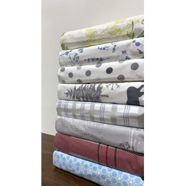 Royal Tradition Heavyweight Flannel, 100-Percent Cotton Split King 5PC Sheets Set for Adjustable Beds, Christmas Deer Print, 170 GSM