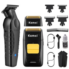 KEMEI Professional Hair Trimmer for Men Cordless, Foil Shaver with Replacement Heads & Nets, Zero Gapped Hair Clippers with T Blade, Electric Head Shavers for Bald Men, KM 2299, KM 1102