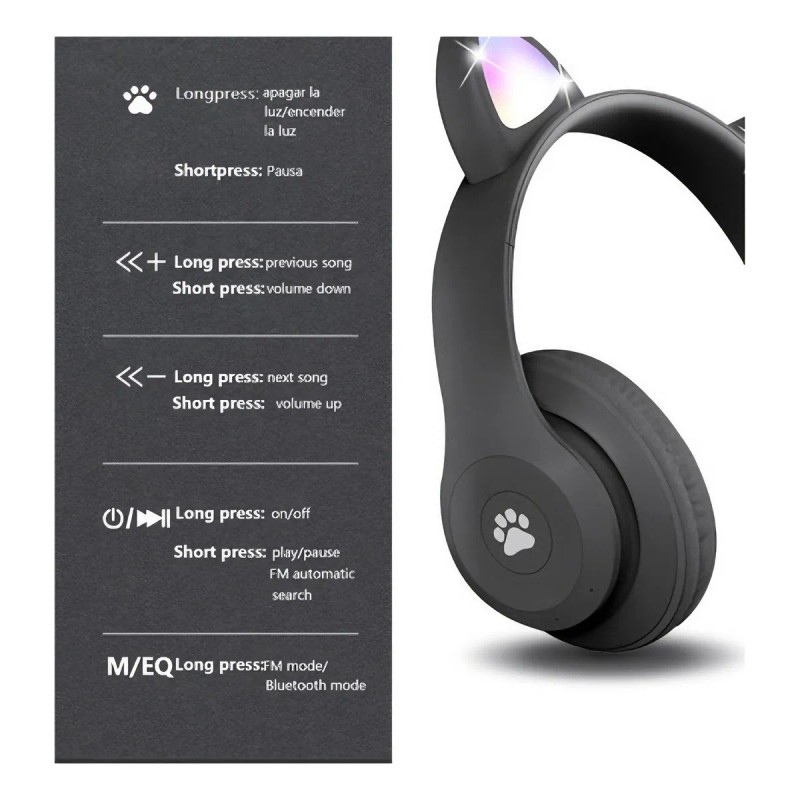 Hortahortamx Audifonos Infantiles Orejas De Gato Led - Bluetooth 5.4,