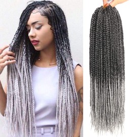 7 Packs 14 Inch Goddess Box Braids Crochet Hair Prelooped Crochet Hair Crochet Braids box braid crochet hair crochet braids hair for black women Jumpo Braiding Hair (14 Inch 7 Packs, 1B/Gray)