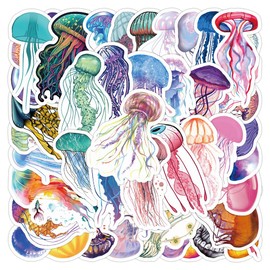 Pack of 50 Jellyfish Sticker Set, Waterproof Vinyl Sticker for Laptop, Children, Cars, Motorcycle, Bicycle, Skateboard, Luggage, Suitcase, Computer, Graffiti Decal