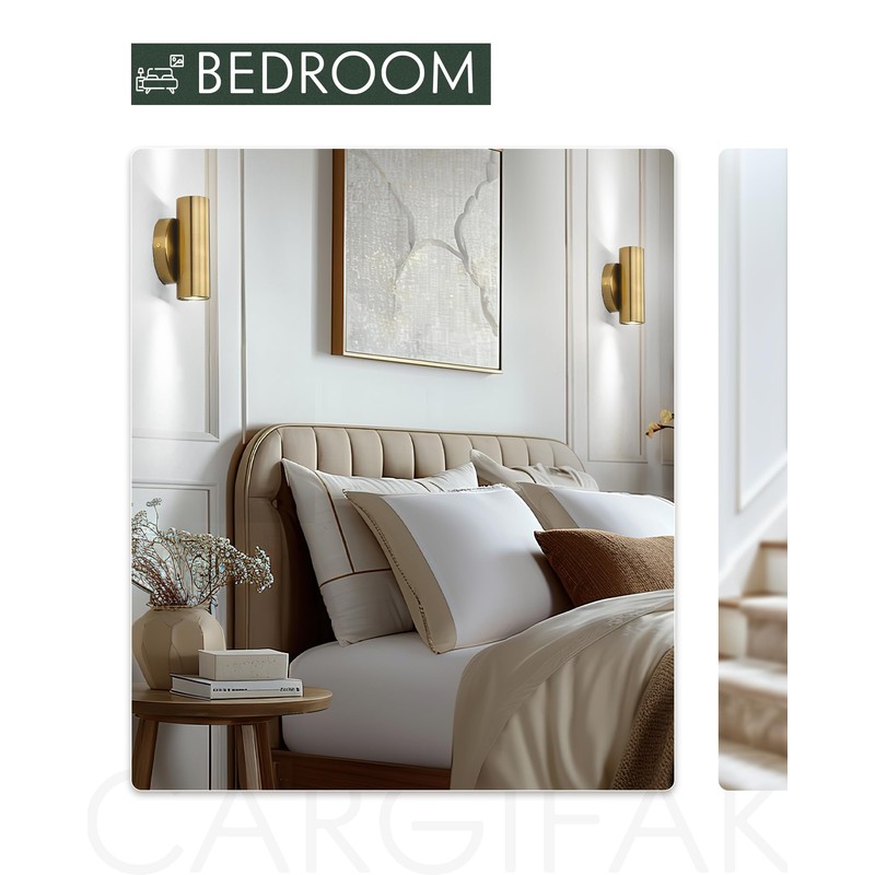 Cargifak 2-Light Wall Light, Brass Gold Wall Sconce, Indoor Up