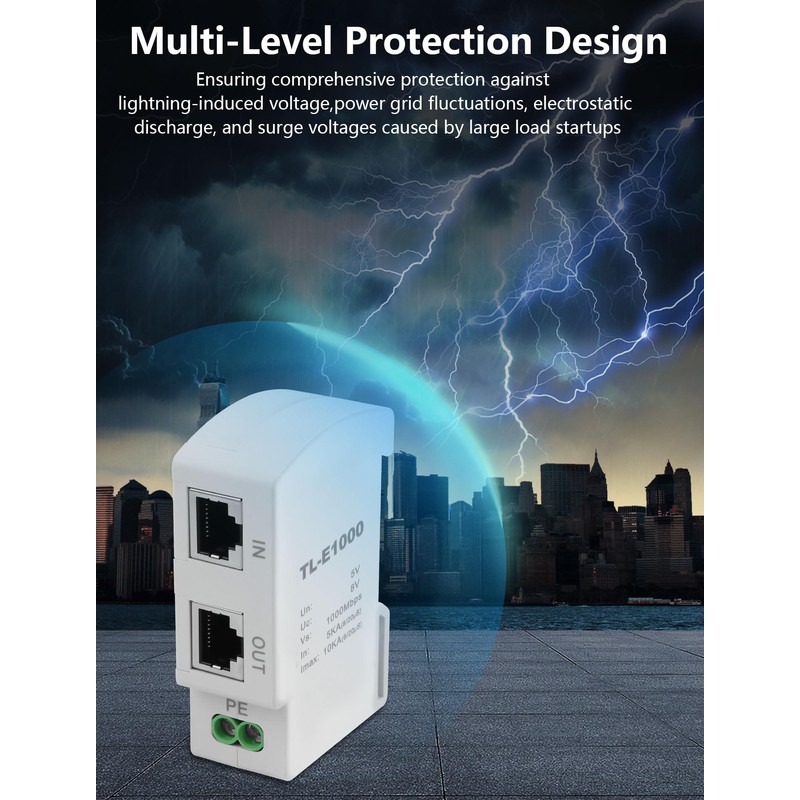 CERRXIAN Ethernet Surge Protector 1000Mbps DIN Rail Network Surge Protector