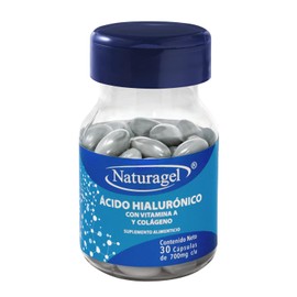 NATURAGEL Ácido Hialuronico con Retinol (Vitamina A) y Colágeno Hidrolizado | Cápsulas Softgels de 700mg | Suplemento Natural para una Piel Radiante (30 Cápsulas)