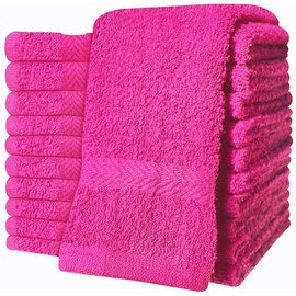 QCS Towels – 12 Pack Washcloths Set 30 x 30 cm, 100% Cotton Super Absorbent & Quick Dry Flannel Face Cloths, Fade Resistant and Soft Feel Fingertip Towels (Hot Pink)