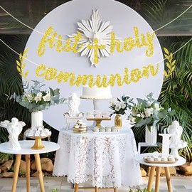 First Holy Communion Banner, Christening Baby Shower Decorations, Baptism Banner for Boy/Girl, Wedding/Bridal Shower/Bachelorette Party Decoration Gold Glitter