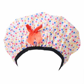 Large Shower Cap for Women Long Hair, Double-layer Waterproof Shower Caps Bath Cap/Hat,Large Designed for all Hair Lengths with Lining & Elastic Band,Reusable, Washable (Colorful dots)