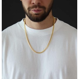 OLARCU 7mm 18K Real Gold Plated Cuban Link Chain for Men, Mens Stainless Steel Gold Chain Necklace Jewelry for Men (20 Inches)