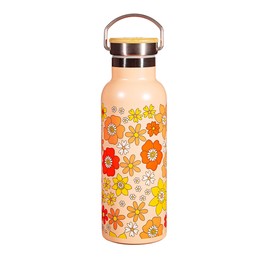 Sass & Belle 70s Floral Stainless Steel Water Bottle - 500 ml Double-Walled Insulated with Retro Floral Print in Orange, Yellow & Red, Ideal for Hot or Cold Drinks, Environmentally Friendly