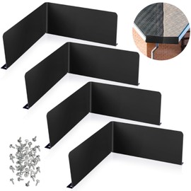 Blulu 4 Pcs Gutter Valley Splash Guards Metal Roofing Gutter Guard with 40 Screws Black Rain Diverter for House Residential Flat Shingle Roof Drain Downspout Water(Bent)