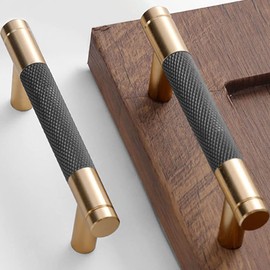 Gutuwellea 2 Pack 3 Inch 76 mm Knurled Cabinet Handles Cabinet Pulls Aluminum Handles Knurled Drawer Pulls Gold and Grey Oxidation Finish with Diamond Pattern 4" Length (3" Hole Center)