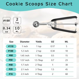 Mini Cookie Scoop 2 Tsp, Cookie Dough Scoop, 2 Teaspoons/ 10 ML, 2/3 Tablespoons, Melon Baller Scoops, 18/8 Stainless Steel, Comfortable Grip, For Cookie Melon Ice Cream Meatball