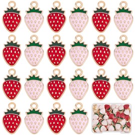 SUNNYCLUE 60 pcs 2 colors enamel strawberry charm strawberry charm alloy charm Japanese style cute charm fruit parts fruit earrings strawberry earrings macaron color necklace fruit bracelet keychain
