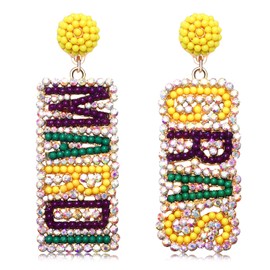 Mardi Gras Earrings Rhinestone MARDI GRAS Letter Beaded Drop Dangling Earrings Sparkly Holiday Jewelry for Women Gift