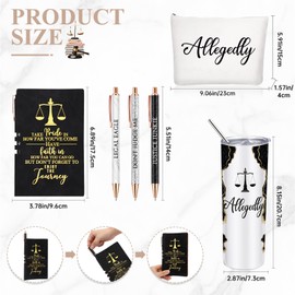 Domensi 6 Pcs Funny Allegedly Lawyer Gifts Judge Gift Lawyer Appreciation Day Gift 20 oz Marble Sign Tumbler Makeup Bag Notepad Ballpoints for Law Paralegal School College Teacher(Black)