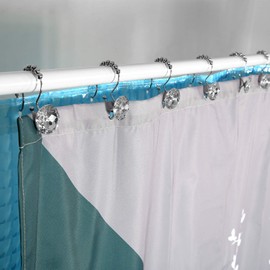 Shower Curtain Hooks, Goowin Crystal Shower Curtain Rings, Stainless Steel Rust Proof Double Shower Hooks for Curtains, Shower Curtain & Liner Decor (Crystal White).