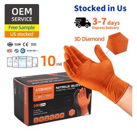 Anboson 10mil Orange Disposable Nitrile Gloves Diamond Texture Industrial Strength for Auto Repair and Heavy Duty ApplicationsPacking: 100pcs/box, Size: M, Color: Black, Thickness: 10mil