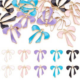 20 Pcs Enamel Bowknot Charms Colorful Bow Pendants Bowknot Bracelet Charms Romantic Favors Little Pendants for Women Earring Necklace Jewelry Making Keychain Crafts Supplies