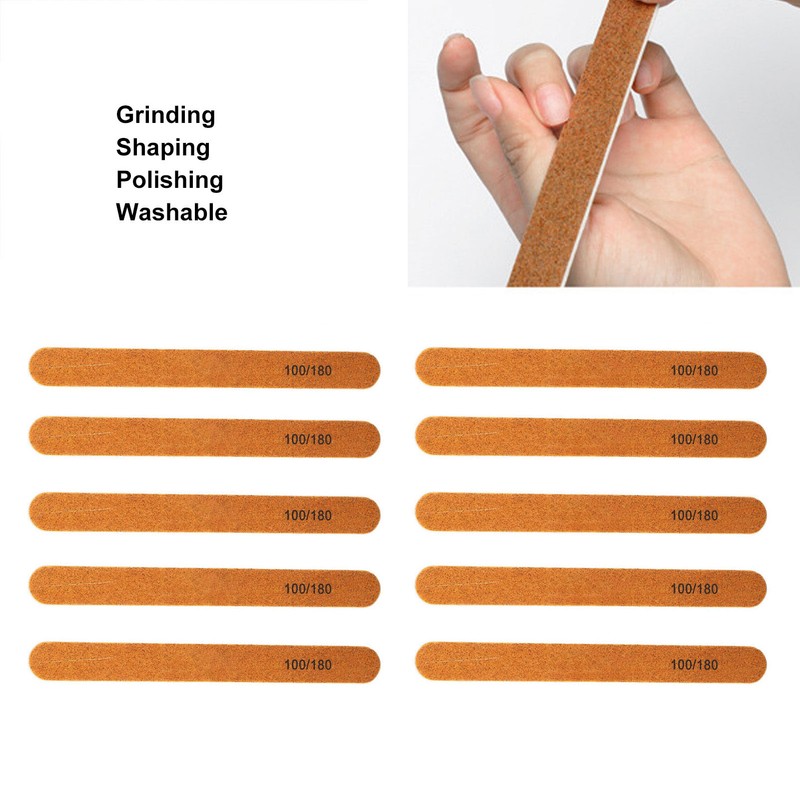 10pcs Nail File Professional Wood Core Reusable Double Sides Washable