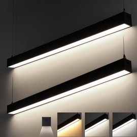 LEONLITE 3CCT LED Linear Light Fixture 4FT, 40W 4600LM 0-10V Dimmable, Seamless Connection Suspended Light LED Shop Light, ETL Listed Office Ceiling Lighting, Matte Black Aluminum Housing, Pack of 2