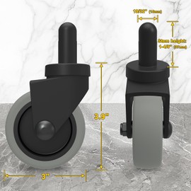 Mop Buckets Wheels Replacement Set of 8, 3 Inch Non-Marking TPR Castors with Grip Ring Stem, Rubber Caster Wheel for Rubbermaid Models 7570-L2, 7571,7580,7581,7582 7583