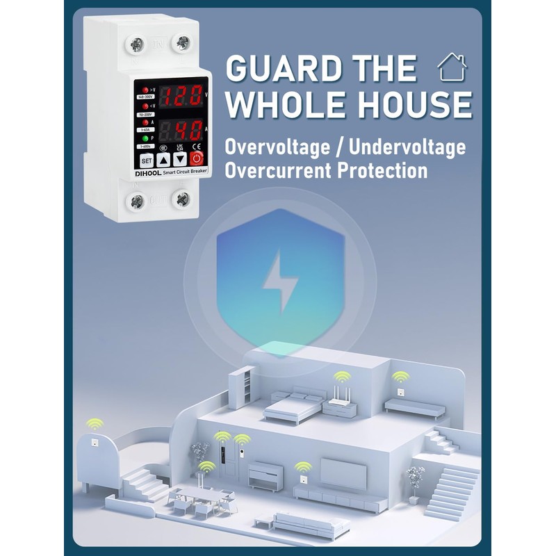 DIHOOL Adjustable Voltage Protector 110V 220V, Low/High Voltage Cutoff and